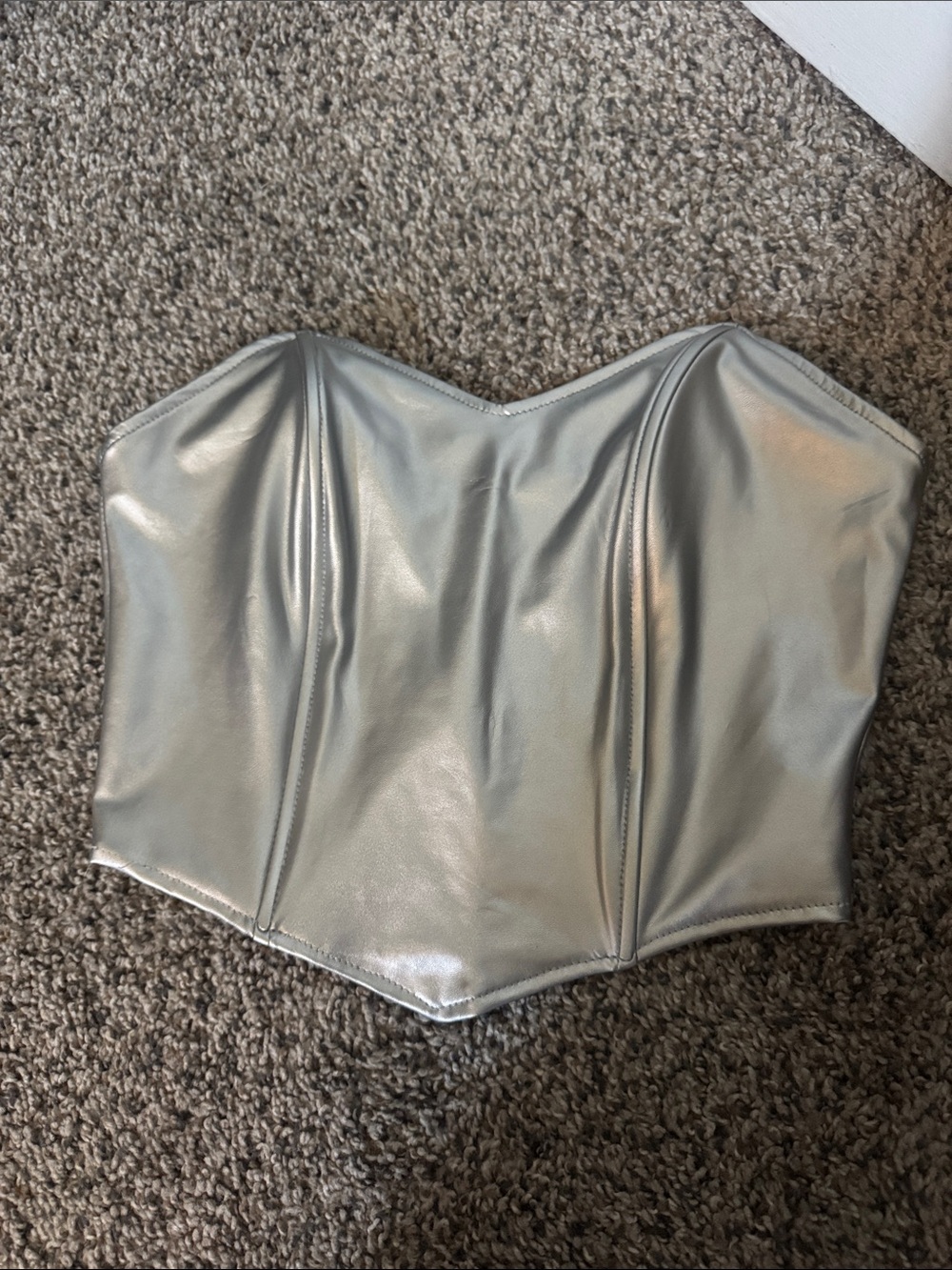 SHEIN Metallic Silver Strapless Corset Top